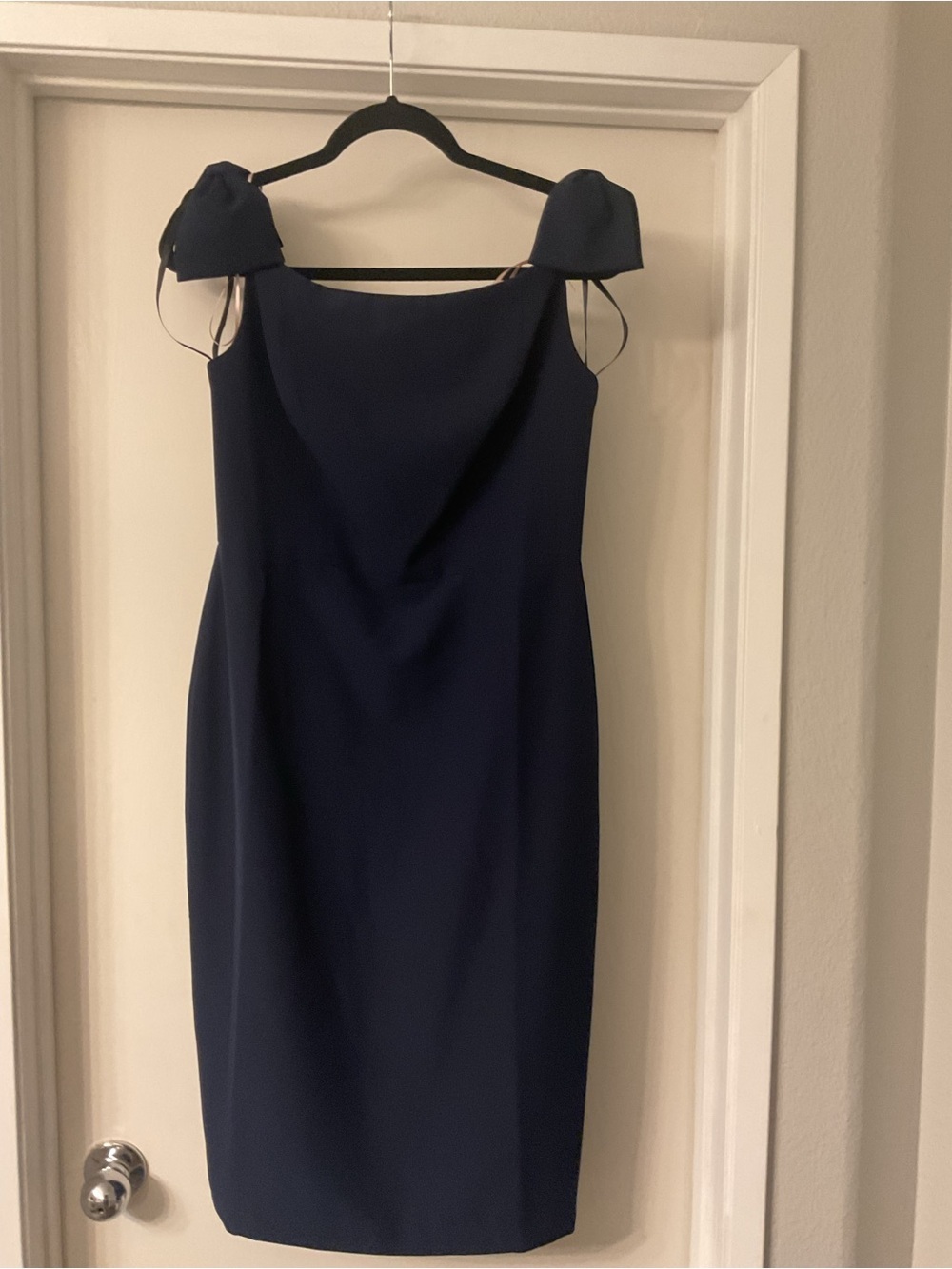 Gal Meets Glam Navy Bow-Shoulder Midi Dress